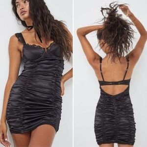 For Love & Lemons Swirly Floral lace lingerie Black Ruched Mini Dress Medium